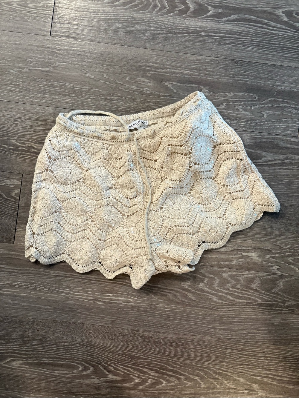 Crochet Knit Swim Coverup Shorts in Cream